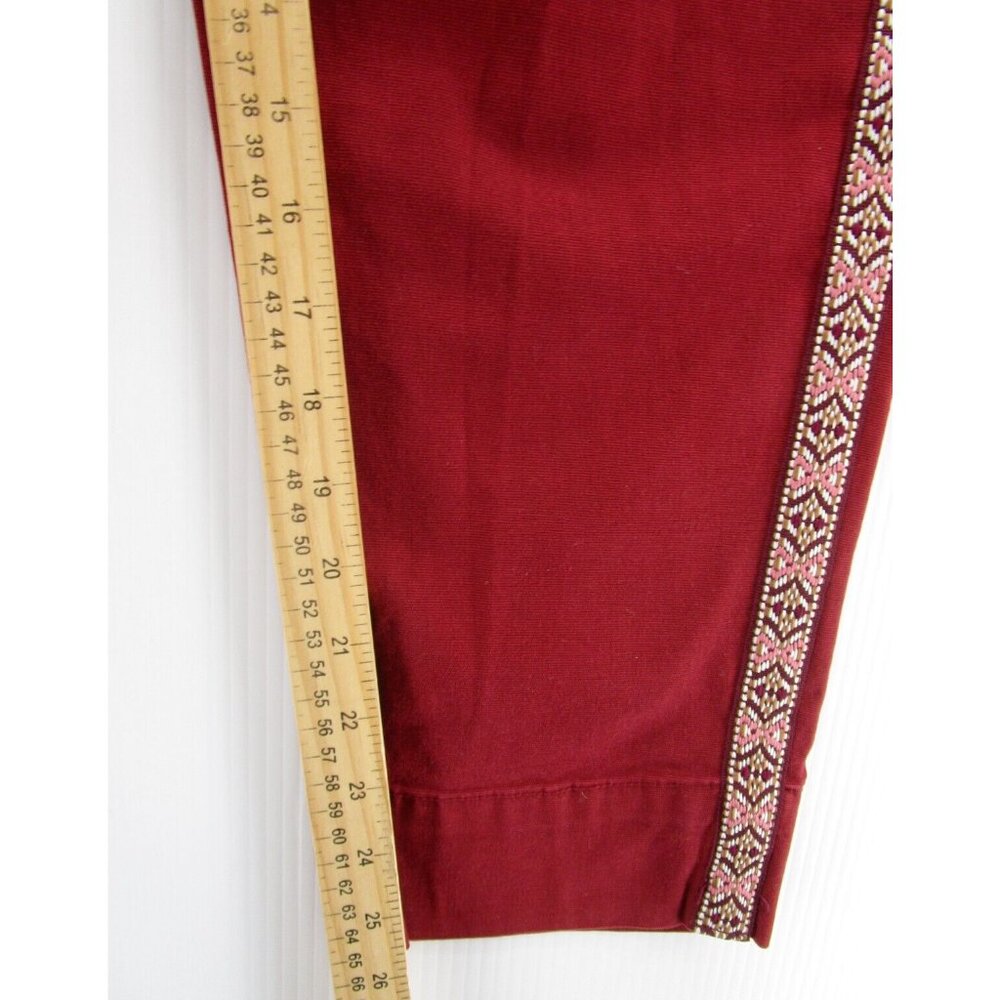 Anthropologie Red Pants with Patterned Trim - Picture 6 of 11